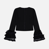 Delaina Long Sleeve Crop Top with Ruffle Cuff