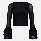 Delaina Long Sleeve Crop Top with Ruffle Cuff