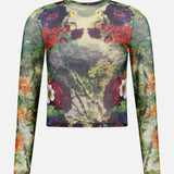 Delaina Printed Mesh Long Sleeve Crop Top