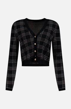 Grace Plaid Shrunken V-Neck Cardigan (14733529088363)