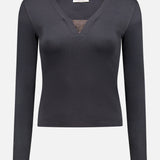 Long Sleeve Top with Monili V-Neck (7669940256883)