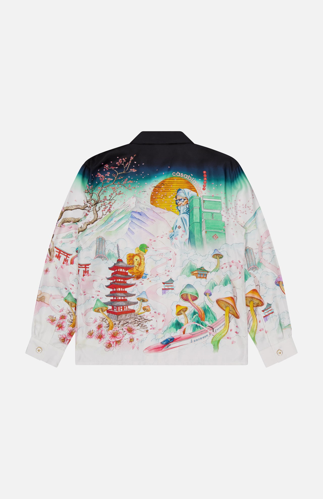 Satin Flower Cuban Collar Long Sleeve Shirt (14704574595435)