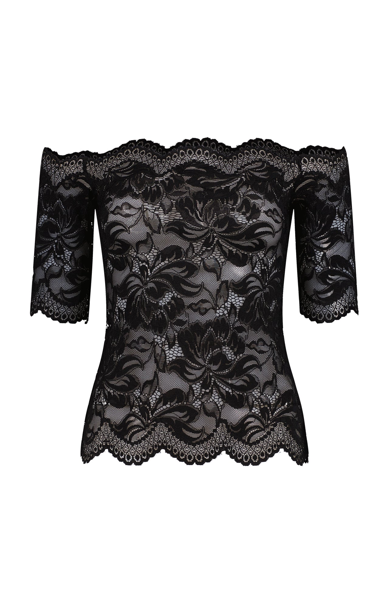 Black lace off the shoulder top sales