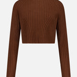 Cashmere Blend Cropped Ribbed Crewneck Sweater