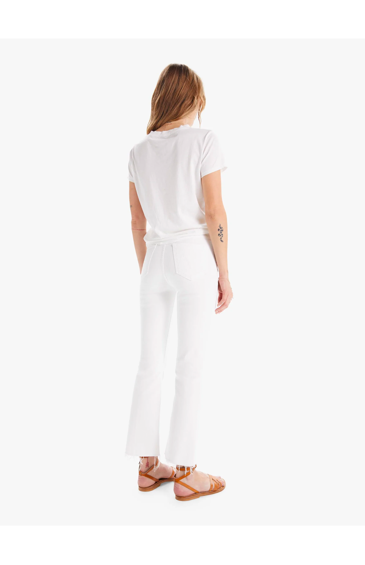 Mother The Hustler Ankle Fray Jeans White Back Model Image (6856365604979)
