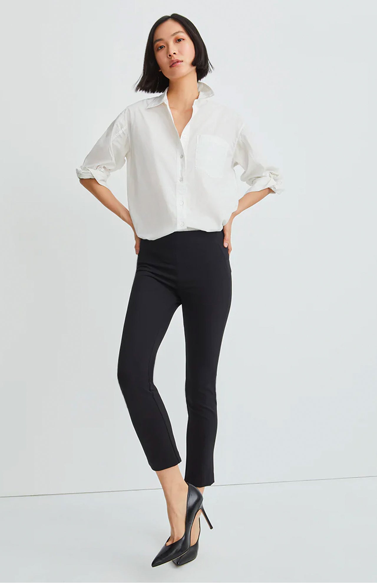 Veronica Beard Scuba Legging Black Front Model Image (7007039127667)