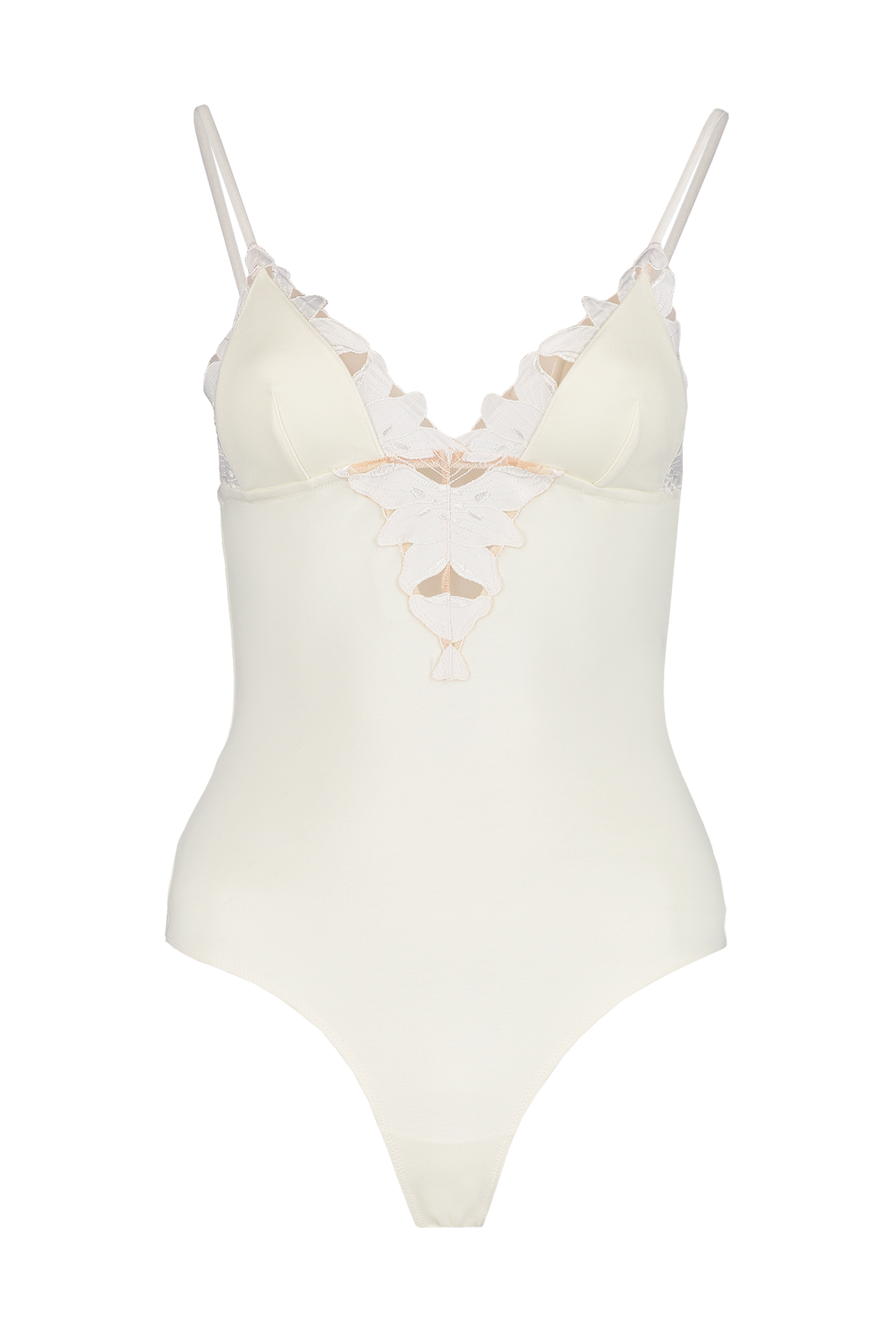 Fleur Du Mal Lily Lace V-Neck Bodysuit White Front Mannequin Image (6614098935923)