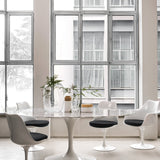 Herman Miller Saarinen Dining Table 78" Oval with White Base and Marble Top Lifestyle Image (6605647970419)