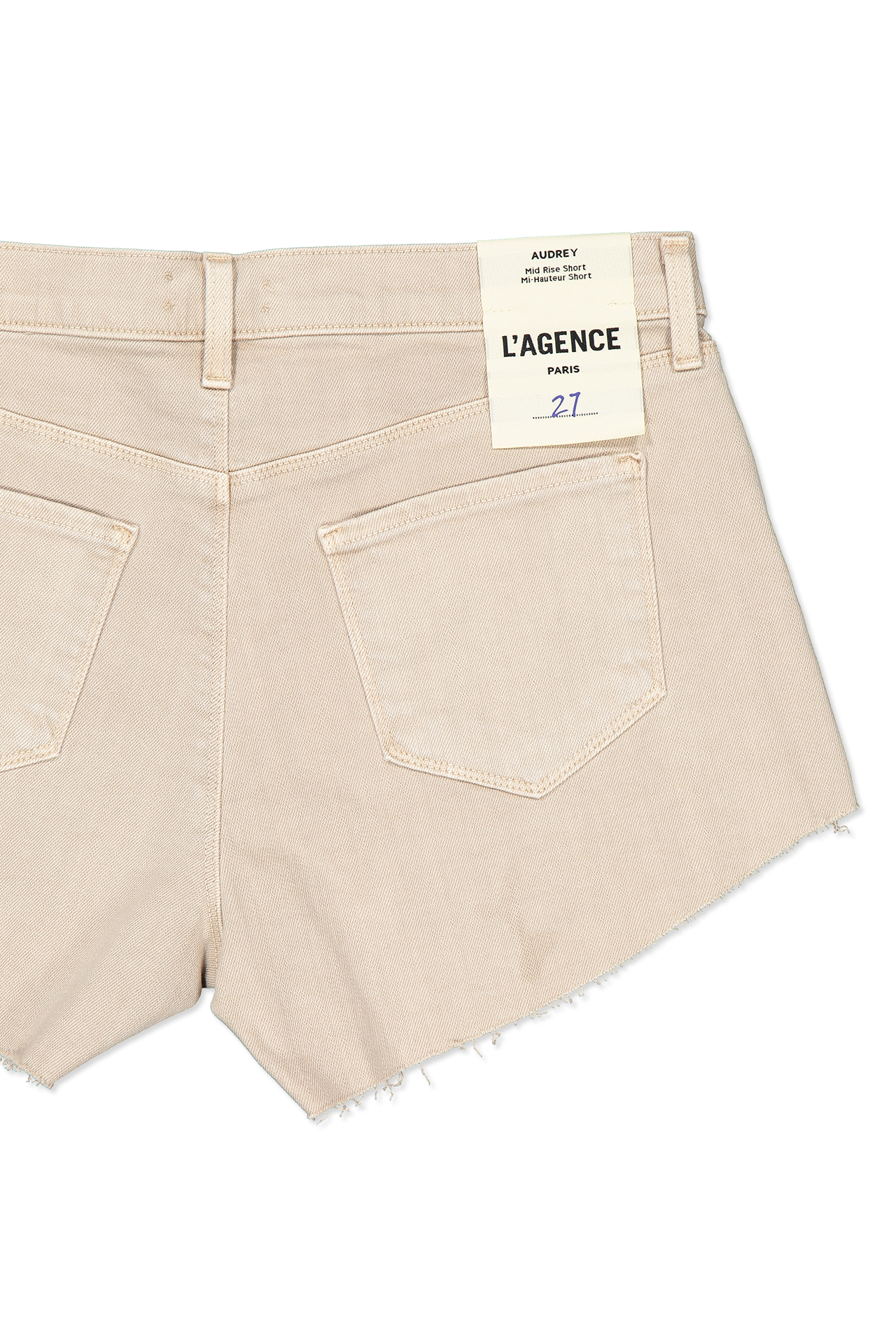 Lagence Audrey Mid-Rise Short Tan Back Pocket Detail Image (6605789659251)
