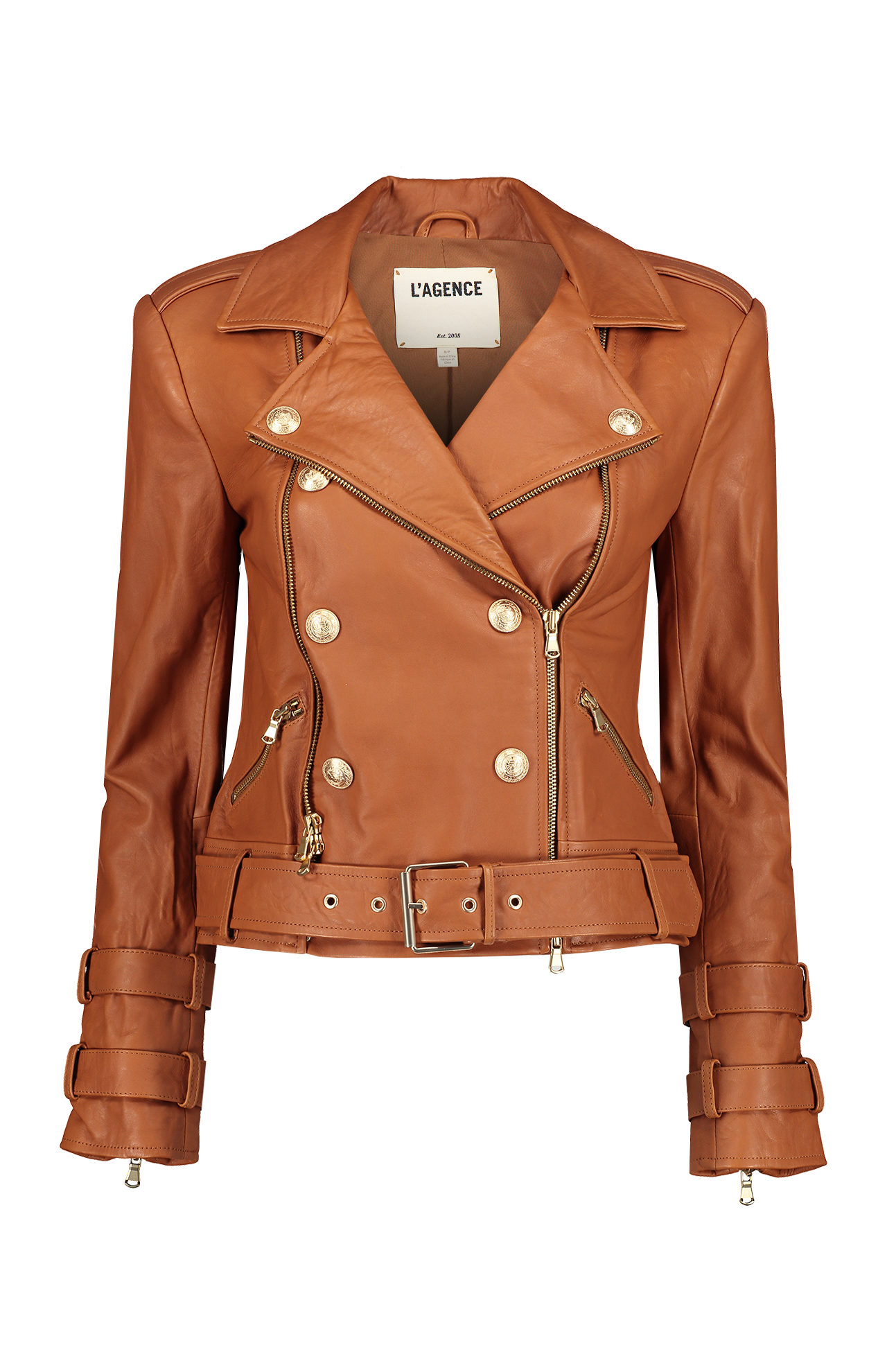 Vintage-Look Belted Leather Coat - Luxury Brown