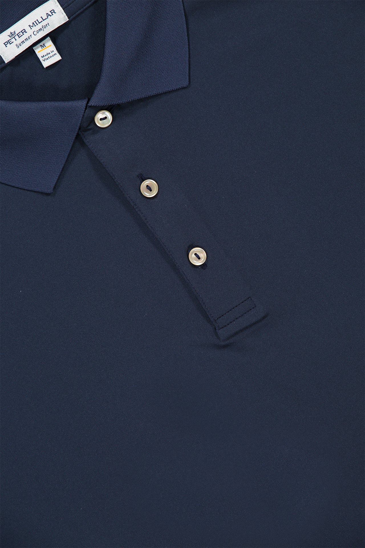 Peter Millar Solid Performance Jersey Polo in Navy - Collar Detail Image (6606330462323)