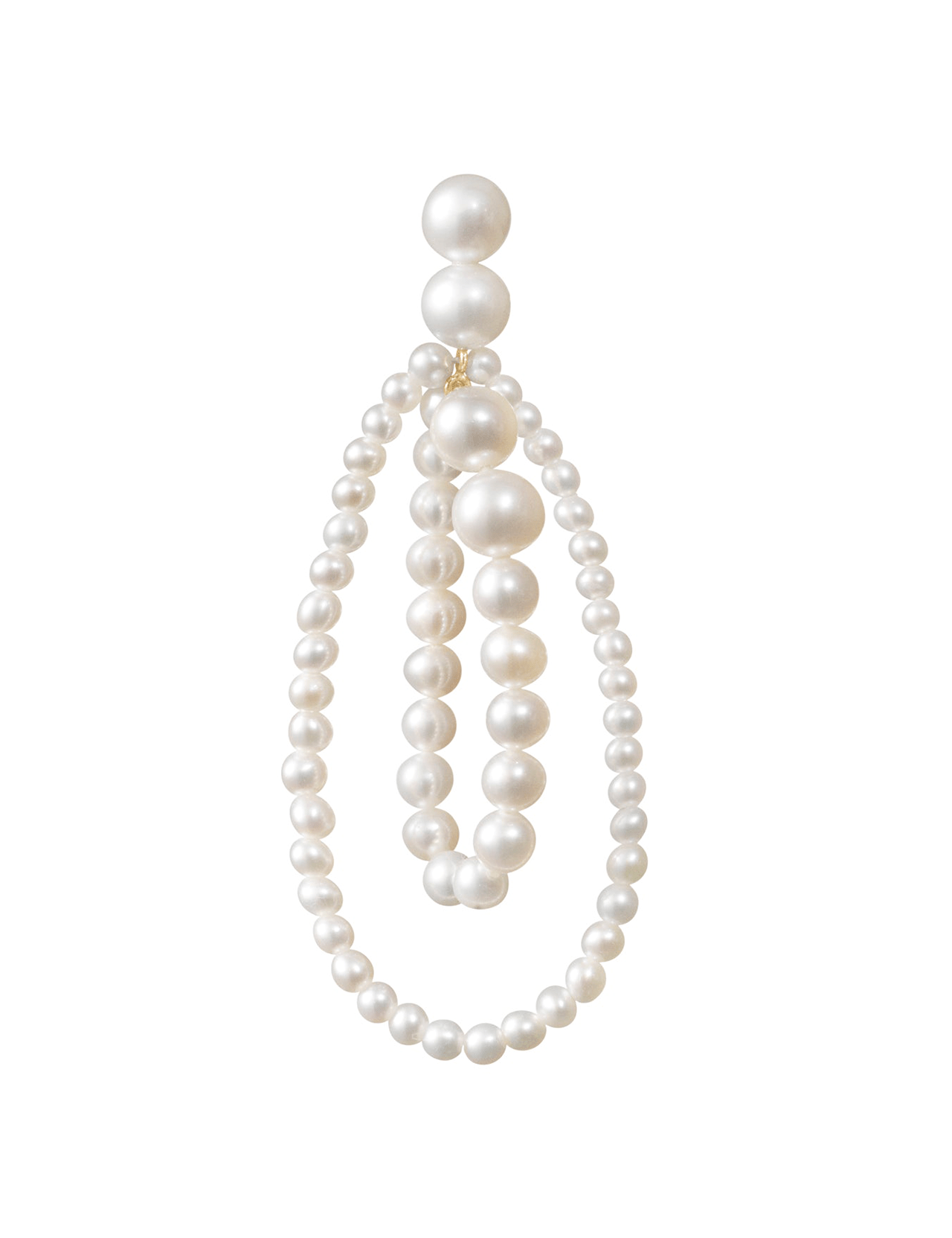 SOPHIE BILLE BRAHE's Wrapped Earrings feature three connected loops of lustrous freshwater pearls in an elegant, asymmetrical design, showcased against a white background.