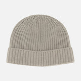 Light gray ribbed Extreme Cashmere Beanie with a folded cuff.