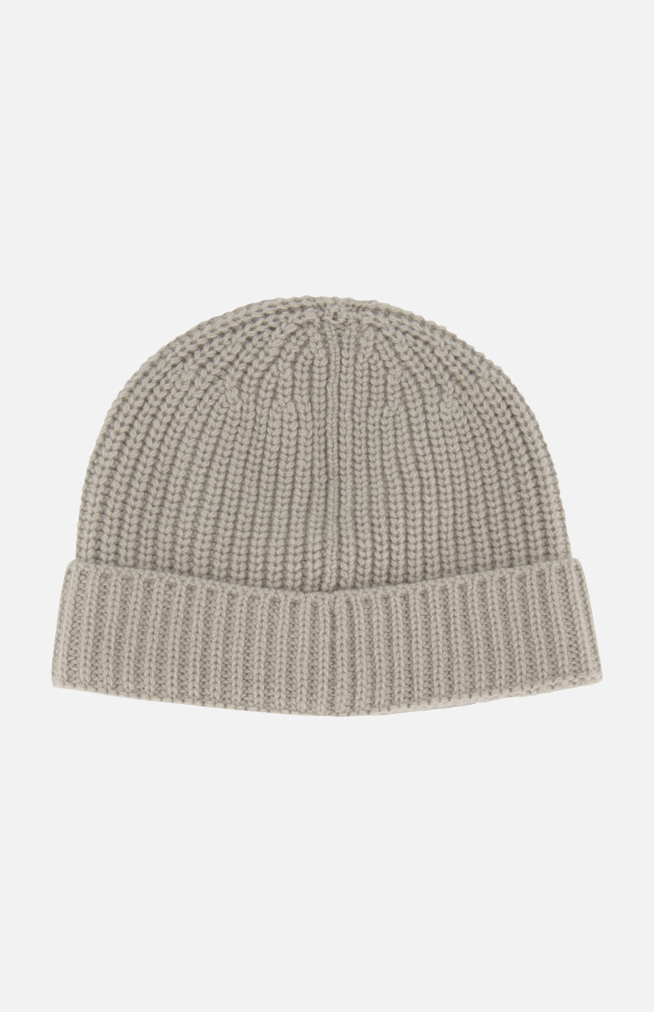 Light gray ribbed Extreme Cashmere Beanie with a folded cuff.
