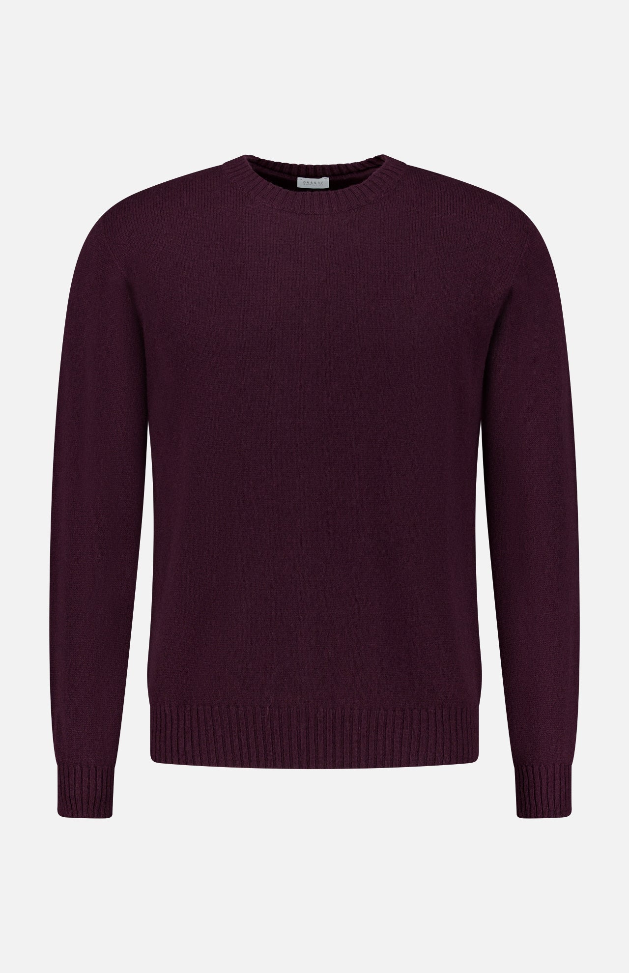 The 04651/ A TRIP IN A BAG Extreme Cashmere Crewneck Sweater, featuring a plain, long-sleeved design in dark purple, is displayed against a white background.
