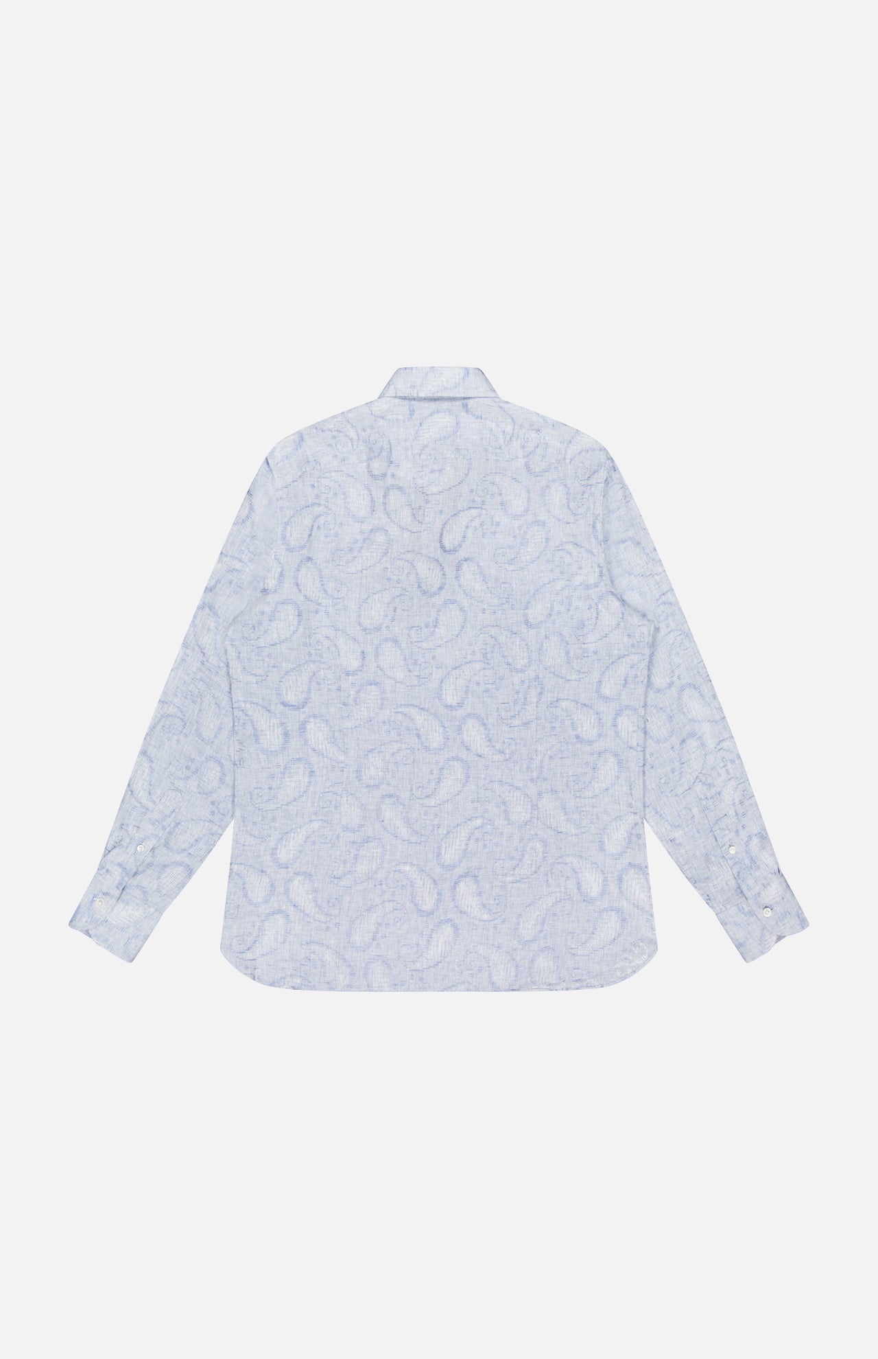 Light blue Jacquard Paisley Dress Shirt by 100 HANDS, long-sleeve button-up, shown laid flat on a white background with the back side visible.