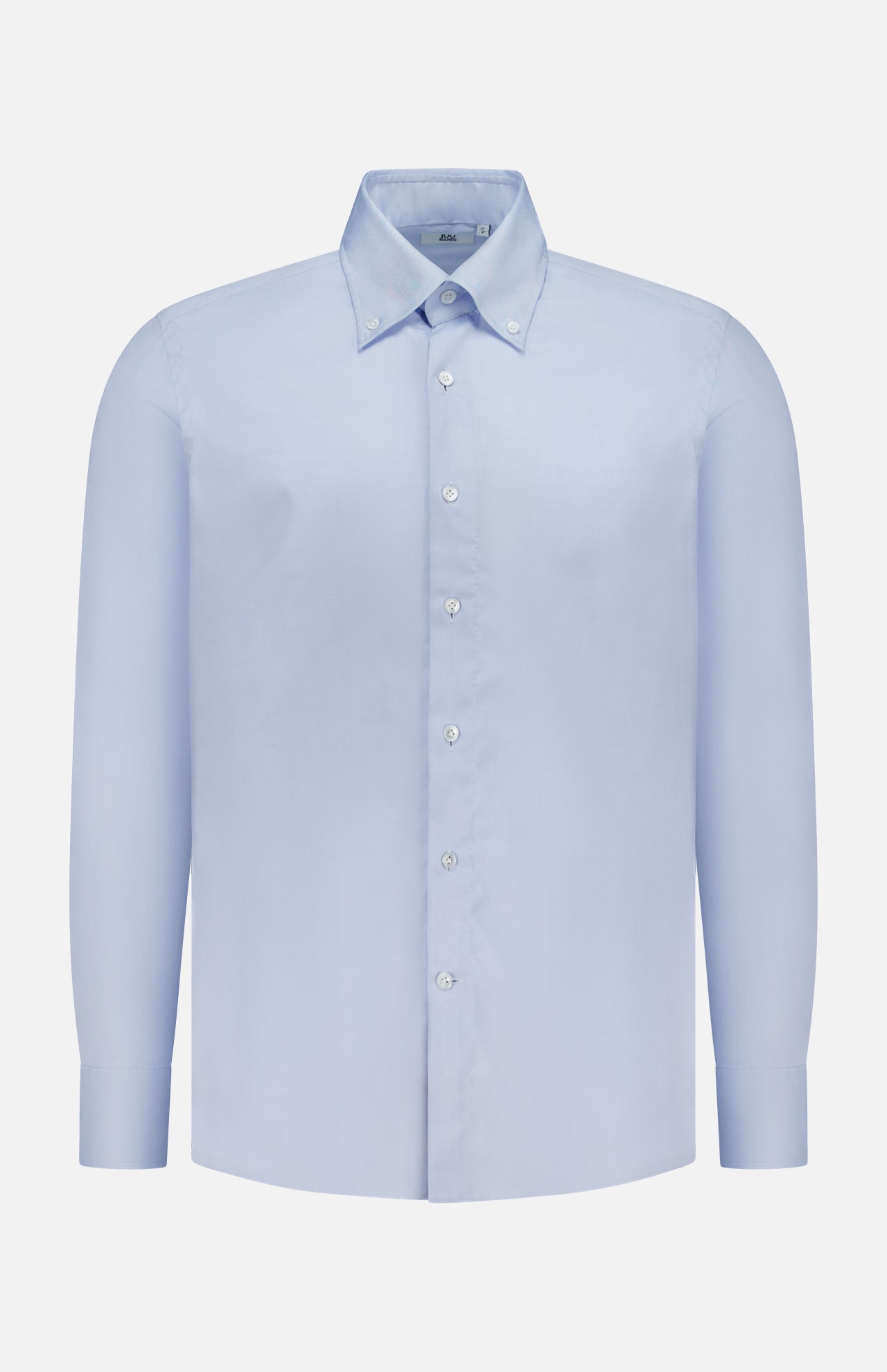 The 100 HANDS Oxford Casual Fit Shirt is a light blue men’s cotton shirt featuring long sleeves, a button-up front with white buttons, and a collar. Made in India, it is displayed against a plain white background.