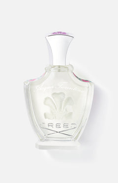 A clear 75 ml CREED Acqua Fiorentina fragrance bottle with a silver cap and engraved logo features an elegant curved design, capturing fruity-floral notes inspired by Renaissance roses, photographed on a white background.