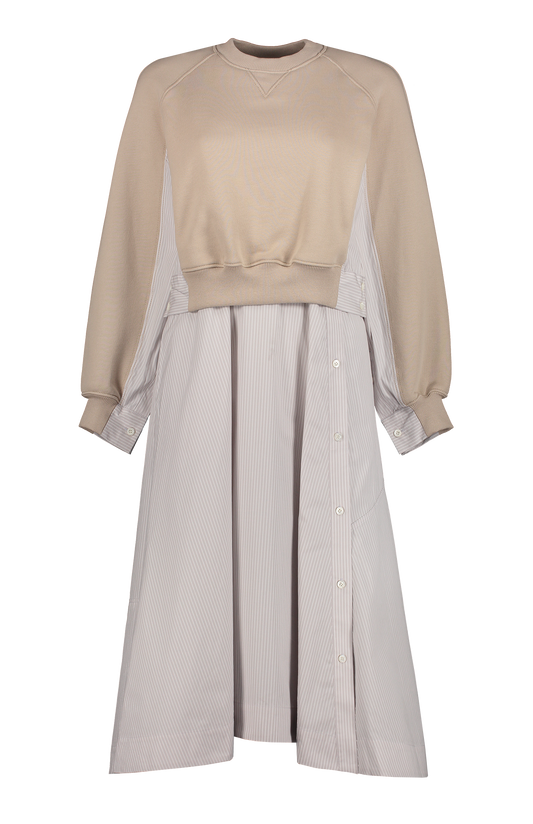 Long Sleeve Poplin Combo Dress (7126198583411)
