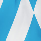 A close-up of the Chantell Striped Satin Maxi Dress by RONNY KOBO shows its blue and white diagonal stripes, reminiscent of the Bavarian flag, with a slightly wrinkled texture adding depth to this stylish piece.
