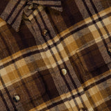 Cooper Wool Plaid Sport Shirt in a brown and tan button-down wool plaid pattern with two chest pockets and genuine horn buttons.