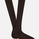 The PANTHERELLA Laburnum Long 5x3 Rib Socks in dark brown are shown laid flat on a white background, with one sock slightly overlapping the other.