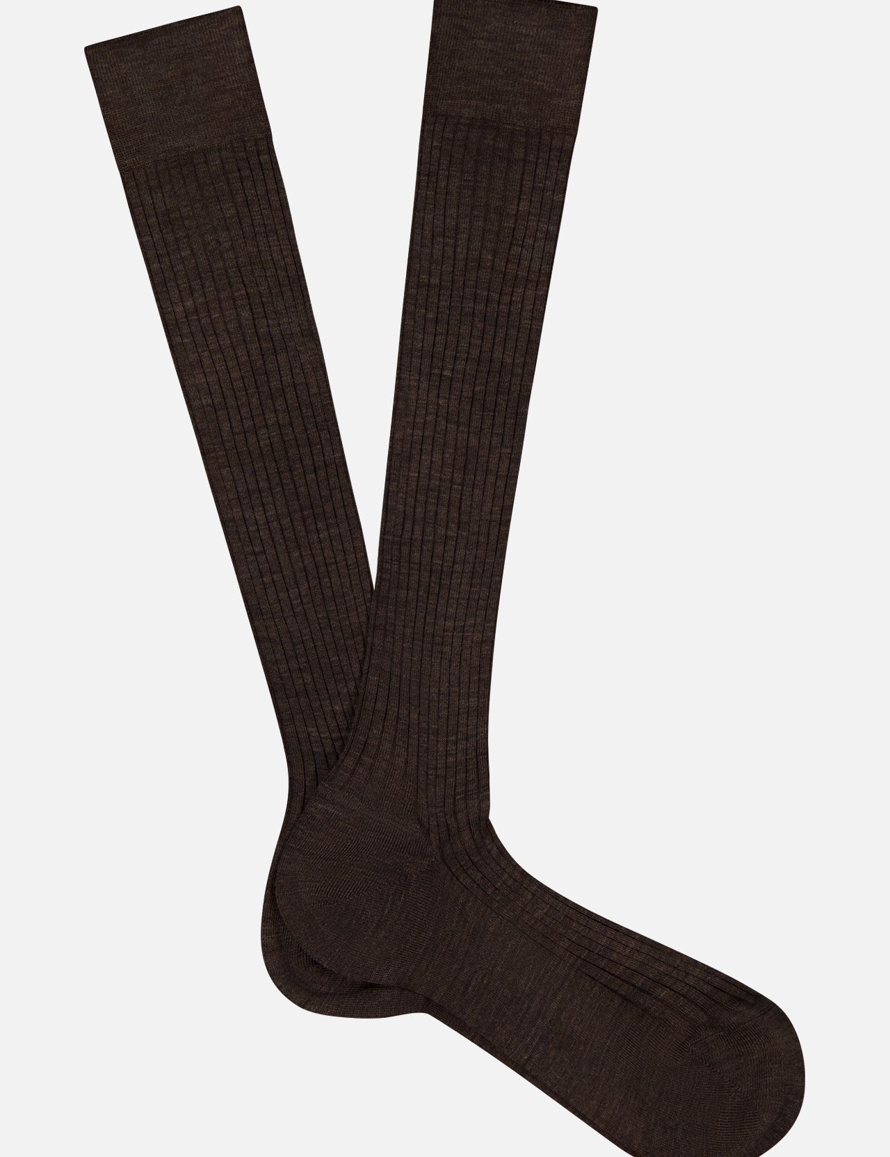 The PANTHERELLA Laburnum Long 5x3 Rib Socks in dark brown are shown laid flat on a white background, with one sock slightly overlapping the other.
