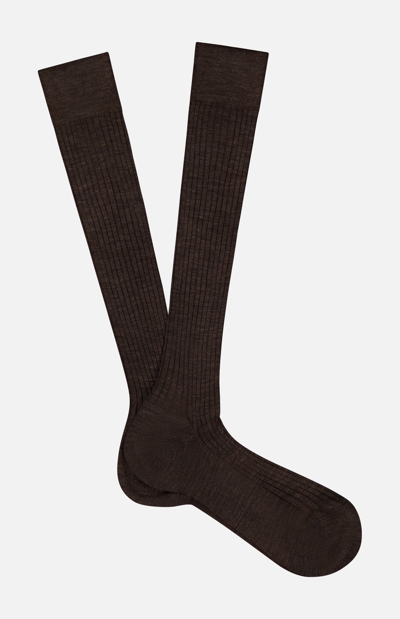 The PANTHERELLA Laburnum Long 5x3 Rib Socks in dark brown are shown laid flat on a white background, with one sock slightly overlapping the other.