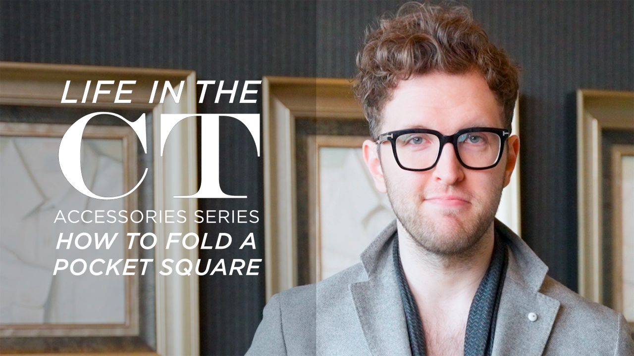 Load video: video is of personal shopper CT showing multiple ways to fold a pocket square.