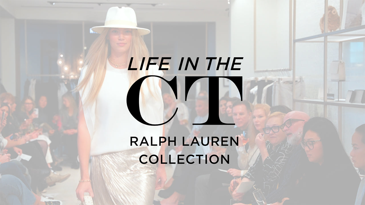 image with text "Life in the CT Ralph Lauren Collection" image is of model walking the runway at a fashion show
