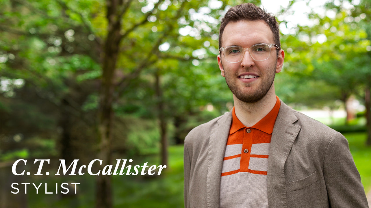 image with text "C.T. McCallister Stylist" image is a headshot personal shopper CT McCallister 
