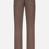 AG Everett Slim Colored Jeans in brown, crafted from Italian stretch sateen, feature a slim fit, two back pockets with stitched designs, and belt loops at the waistband.