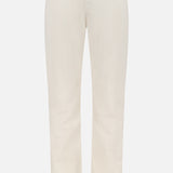 The AG Everett Pants are slim straight-fit, light beige jeans with button and zipper closure, front and back pockets, made from sustainable fabric and shown against a white background.