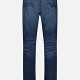 Back view of AG Everett Jean in 5 Years, featuring dark blue denim, slim fit, two rear pockets with stitched detailing, subtle fading, shown against a plain white background.