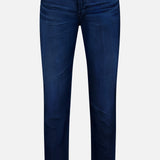 The AG Everett Jeans in Yountville are ultra-dark blue, slim straight denim with a classic five-pocket design, straight legs, and button-zip closure, shown on a plain white background.