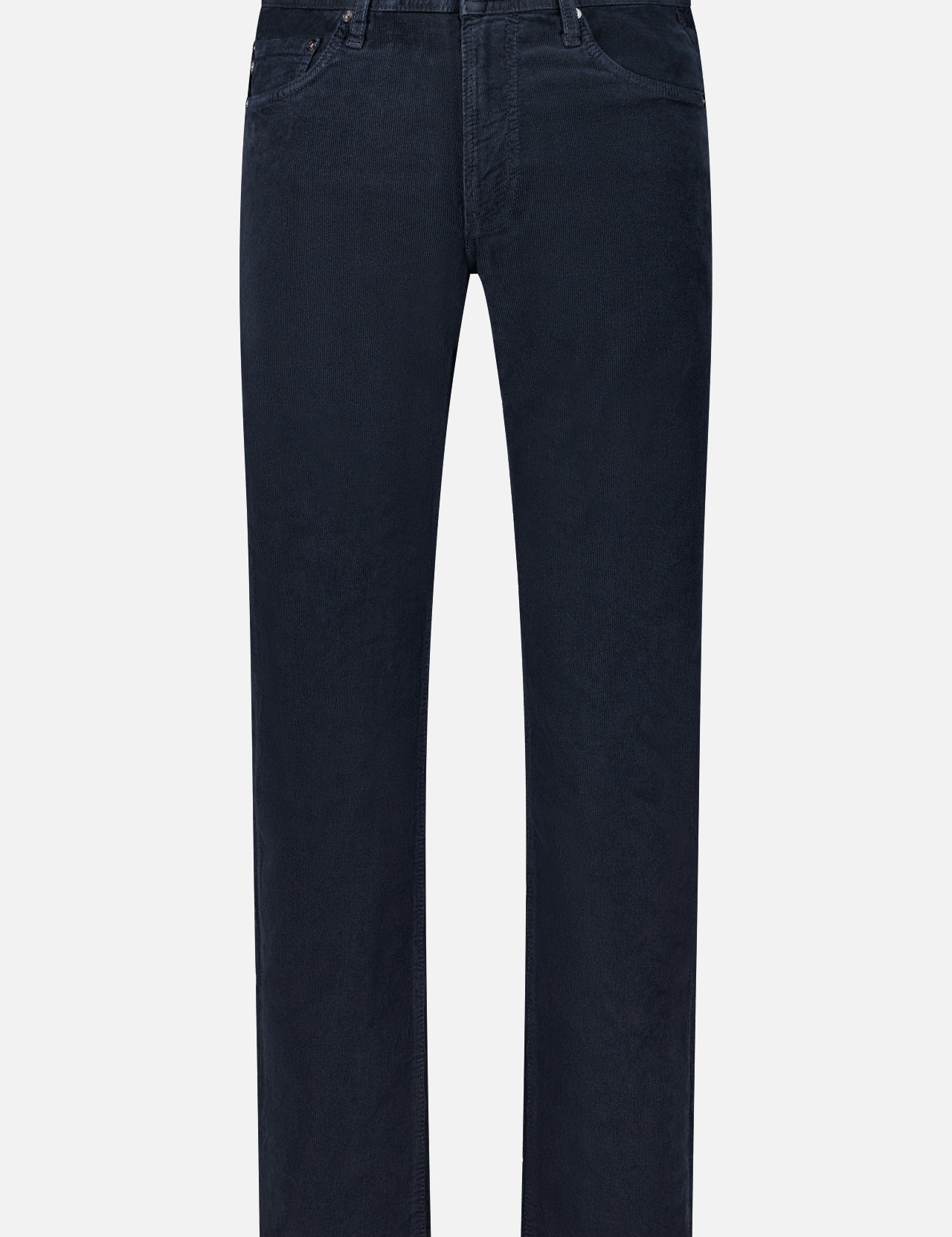 AG’s Everett Slim Corduroy Pant, shown against a plain white background, presents a timeless option in place of traditional dark blue straight-leg jeans with five pockets, button closure, and belt loops.