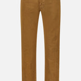 The AG Everett Corduroy Pant in Bronze is pictured from the front against a white background. These pants feature a classic five-pocket design, straight legs, and a bronze-hued button at the waistband.