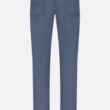 Back view of AG's Tellis Sueded Sateen Pants in Blue Grain, featuring a slim fit, two rear pockets, visible stitching, and belt loops against a plain white background.