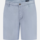 The AG Wanderer 8.5" Inseam Shorts for men are light blue with belt loops, side pockets, and a button-zip closure, shown against a plain white background.