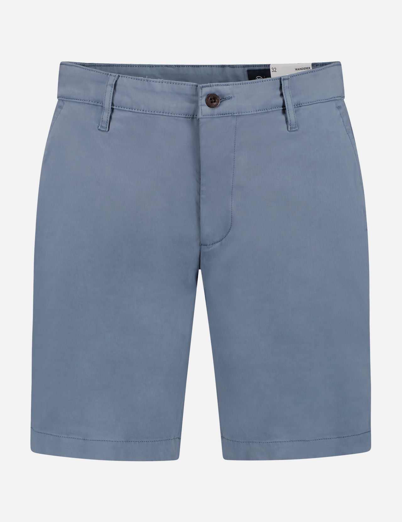 The AG Wanderer Short is a light blue, slim fit style for men with belt loops, front button and zip closure, side pockets, and a clean design. Displayed against a plain white background.