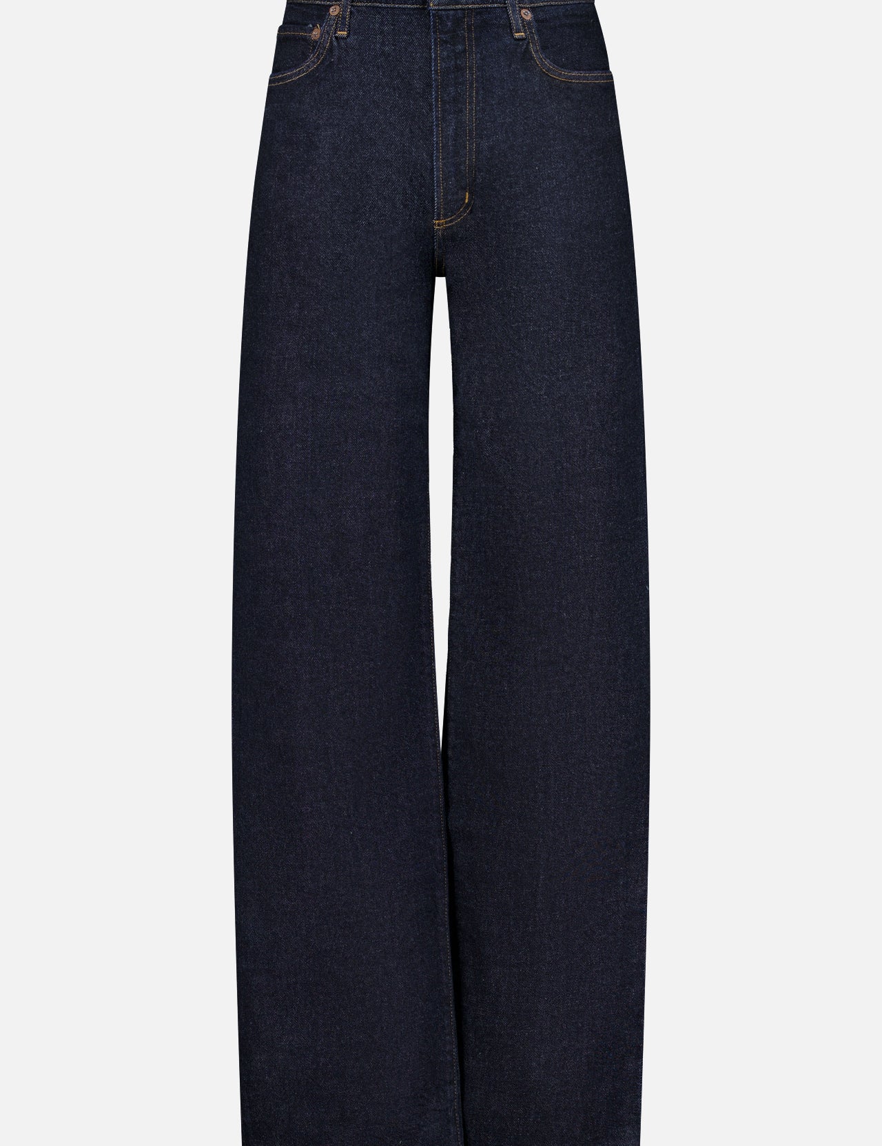 AGOLDE’s Harper Jean in Reissue features a wide-leg silhouette in dark indigo denim, designed with a high waist, front button and zipper closure, and classic five-pocket styling. Displayed on a plain white background, these straight leg jeans deliver timeless style and effortless versatility for any wardrobe.