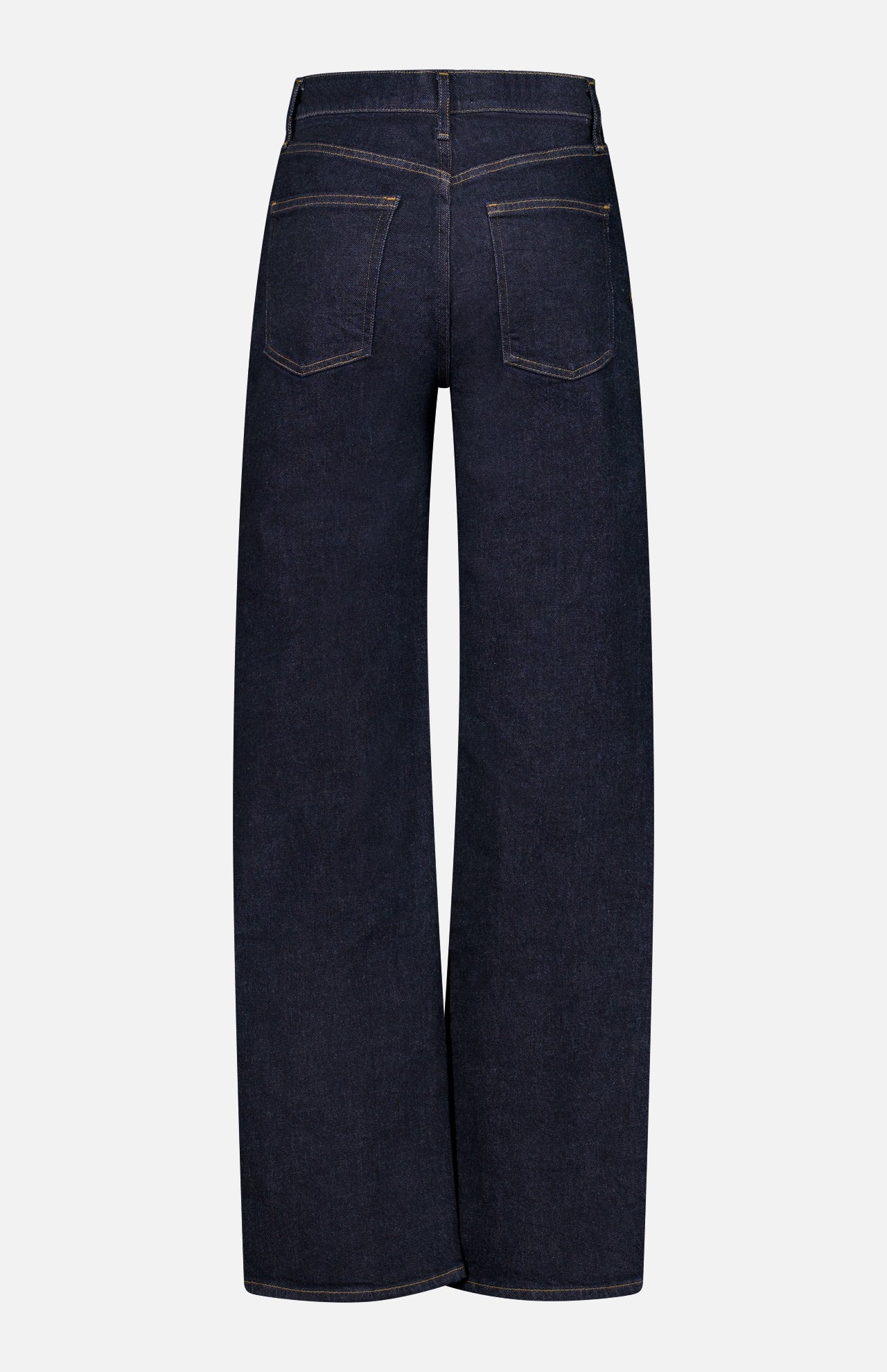 The Harper Jean in Reissue by AGOLDE is crafted from a rich dark indigo denim and designed with a high-waisted, wide-leg silhouette. Shown from the back, these jeans feature two oversized rear pockets, prominent stitching, and classic belt loops. Laid flat against a plain light background, the pair highlights its structured yet relaxed fit.