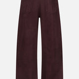 Back view of the AGOLDE Ren Jean in Sloe Berry: these high-waisted, wide-leg maroon jeans feature two back pockets, belt loops, and visible stitching details, offering a modern twist on classic wide leg jeans.