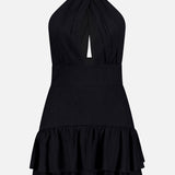 Evelina Twist Neck Halter Ruffle Mini Dress (14693706629483)