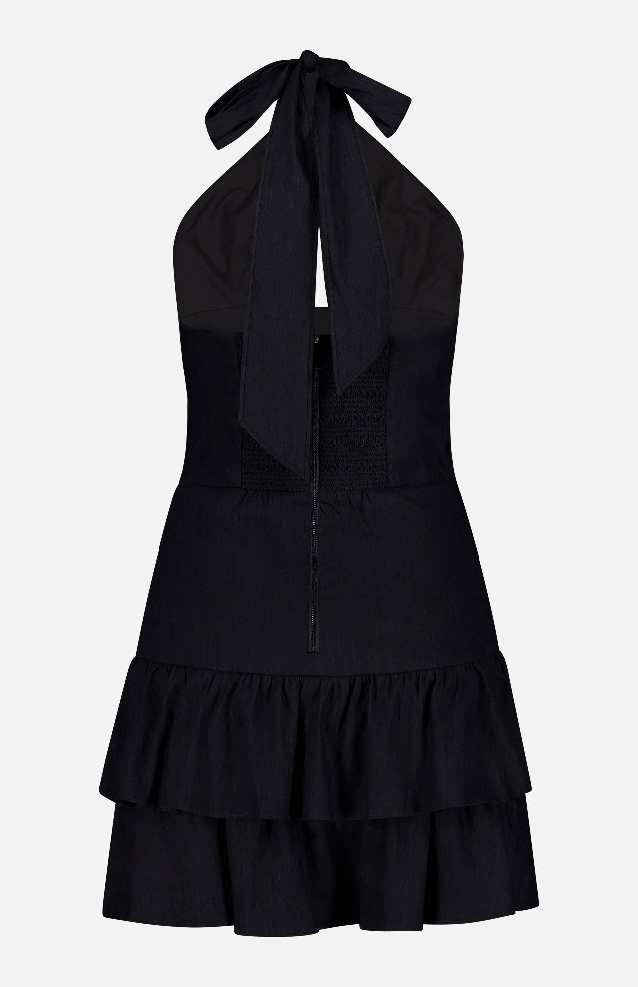 Evelina Twist Neck Halter Ruffle Mini Dress (14693706629483)