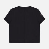 The Cindy Cropped T-shirt With Crystal Star Cutouts by ALICE + OLIVIA is shown from the back, featuring star-shaped cutouts and crystal details. Perfect for a women's night out, styled against a plain white background for a fresh look.