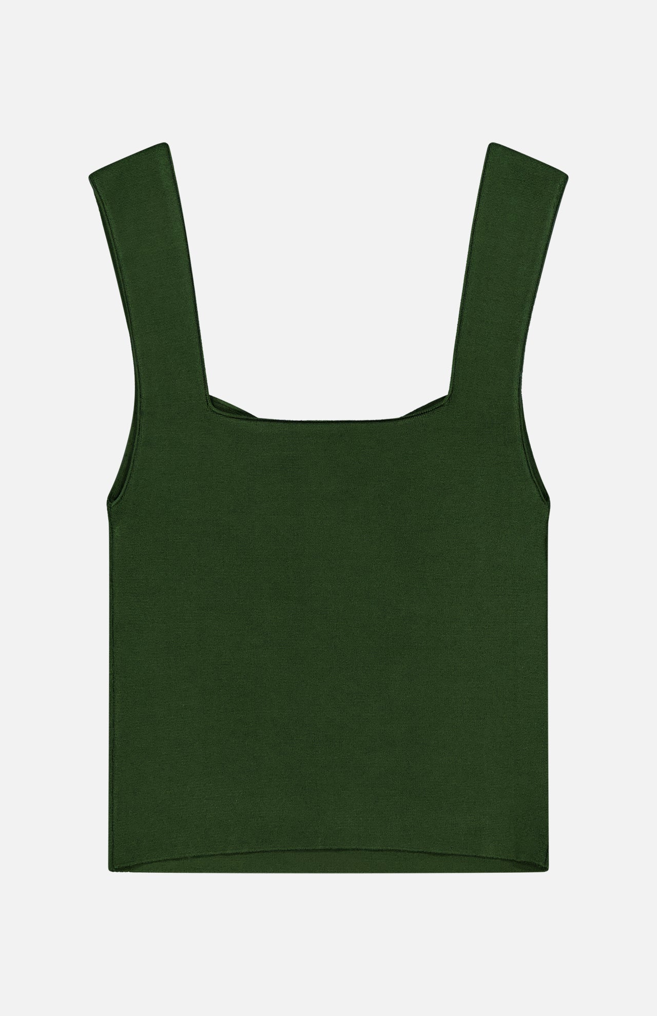 The ALICE + OLIVIA Edin Sweetheart Tank Top is a dark olive cropped top with wide shoulder straps and a sweetheart neckline, shown against a plain white background.