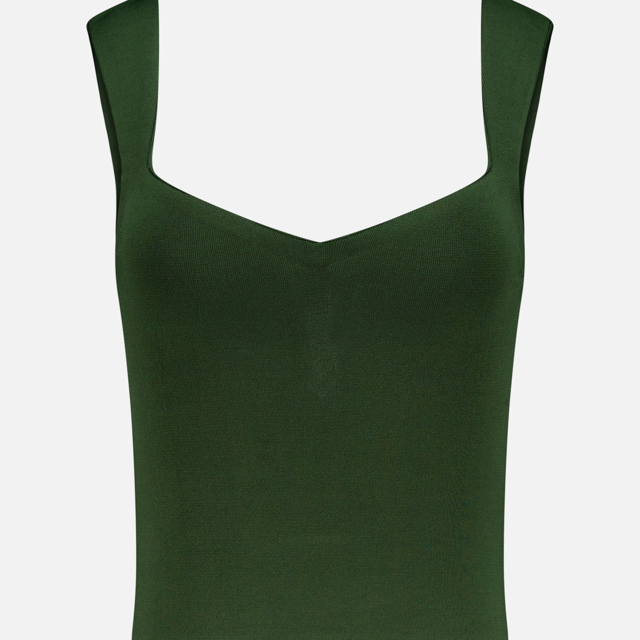 The Edin Sweetheart Tank Top by ALICE + OLIVIA is a sleeveless, dark olive cropped top with thick straps and a slight sweetheart neckline, shown against a white background.