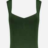The Edin Sweetheart Tank Top by ALICE + OLIVIA is a sleeveless, dark olive cropped top with thick straps and a slight sweetheart neckline, shown against a white background.