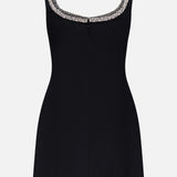 The Eve Embellished Trim Sweetheart Mini Dress by ALICE + OLIVIA is a sleeveless black mini with sparkling silver trim, shown on a plain white background for a striking, minimalist look.